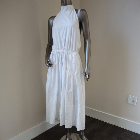 Vince Los Angeles White Halter Midi Dress Tiered Skirt Cotton Size Large New Tag - Picture 1 of 6